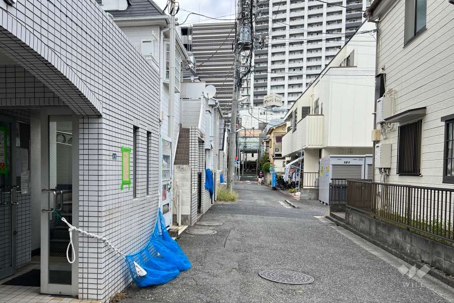 敷地の北東側前面道路（南東側から）