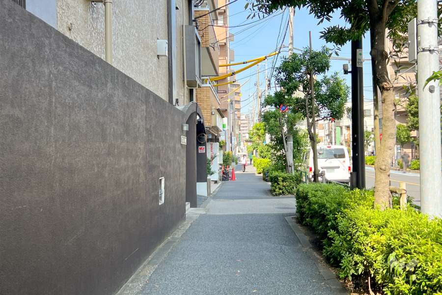 敷地北東側の前面道路（南東側から）