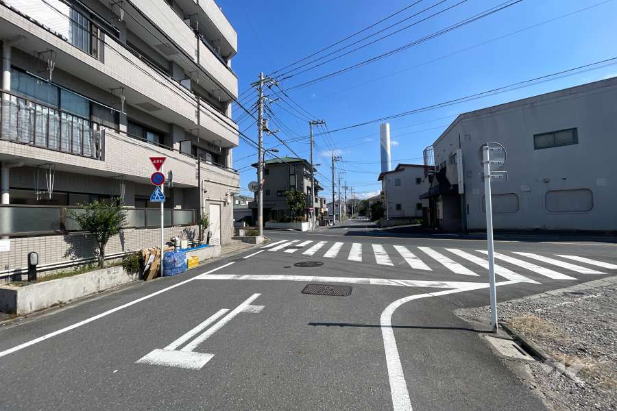 敷地の南側前面道路（西側から）