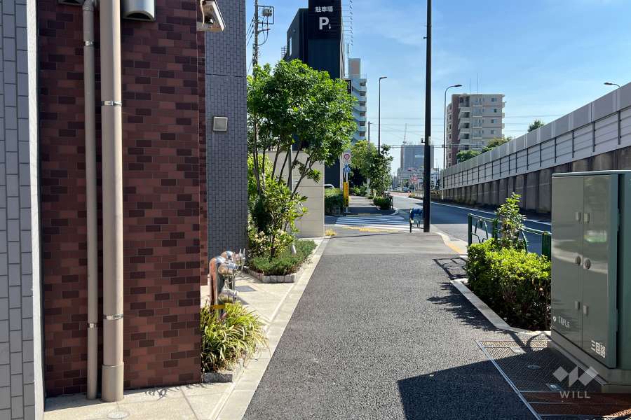 敷地の南西側前面道路（北西側から）