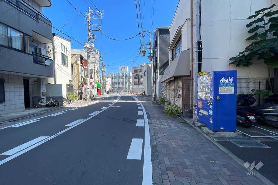 敷地の北西側前面道路（南西側から）