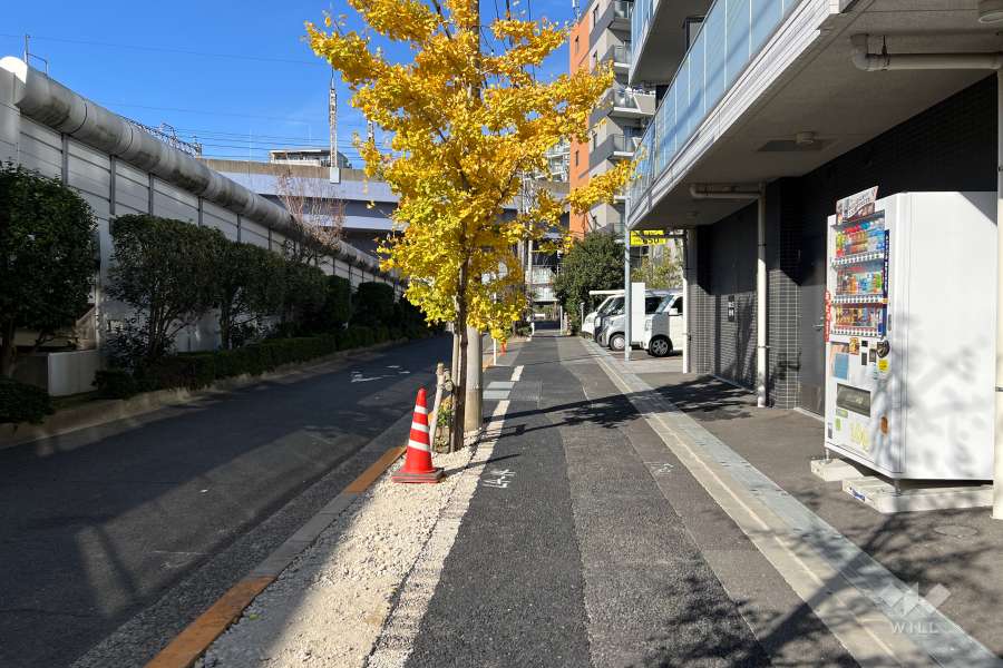 敷地の南西側前面道路（南東側から）