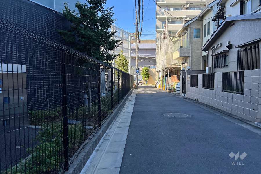 敷地の北東側前面道路（南東側から）