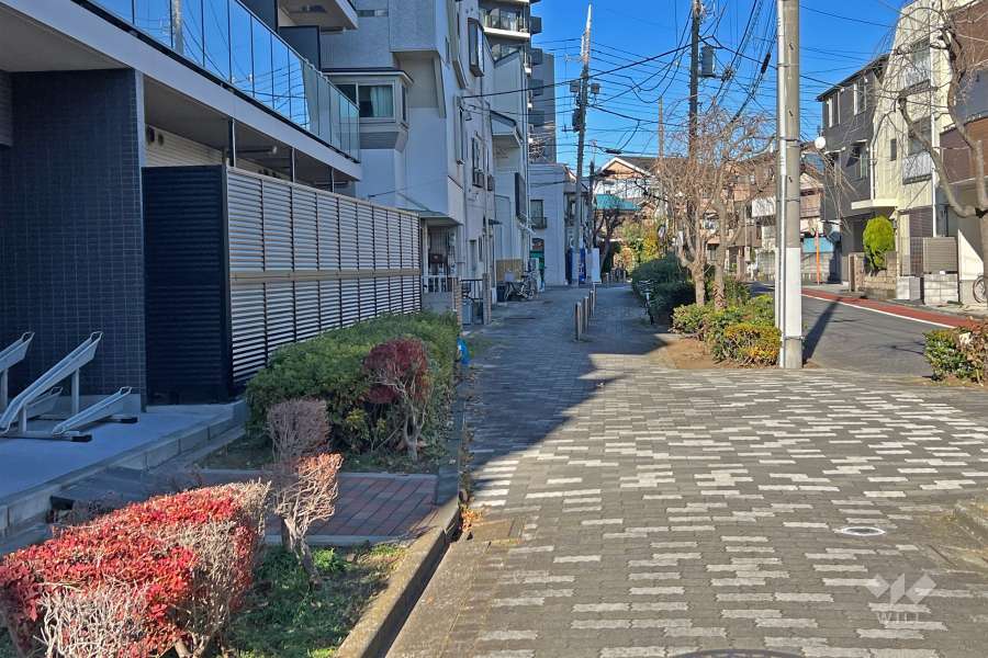 敷地の南東側前面道路（南西側から）