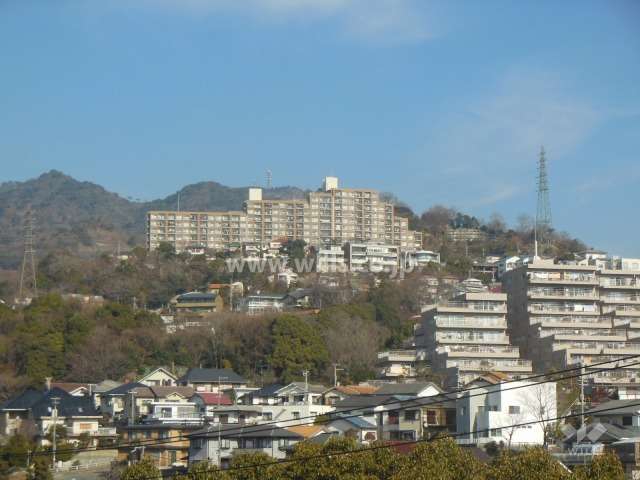 エクセレンス住吉台の遠景。周辺はマンションと一戸建てなどが混在する静かな住宅地です。

