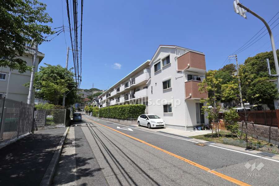 赤塚山ローズハイツの遠景。周辺は低層の建物を中心とした閑静な住宅地です。