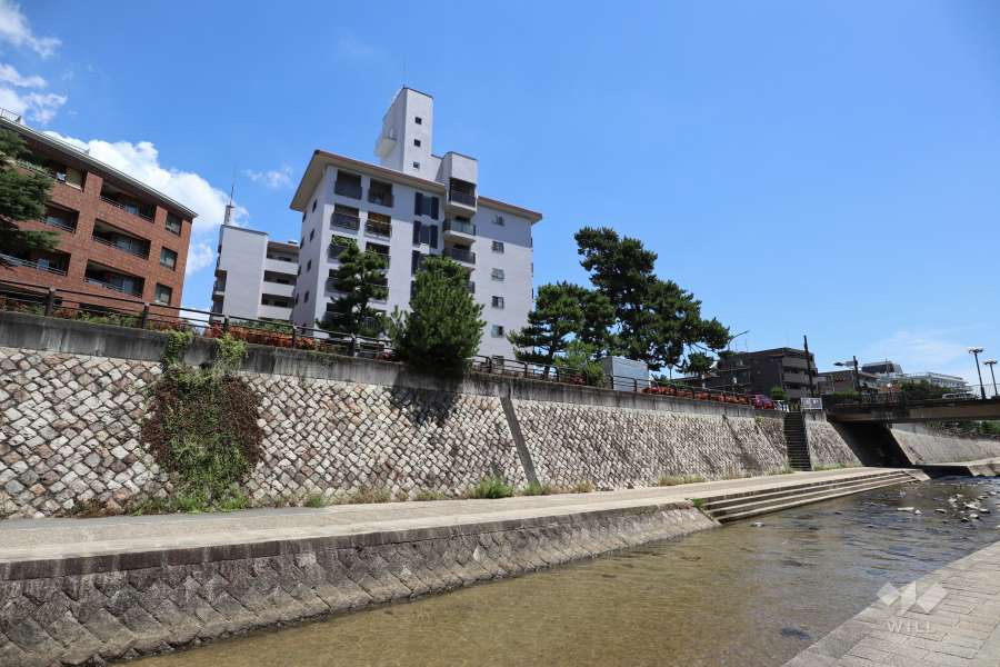 住吉川から魚崎ハウスを望む。