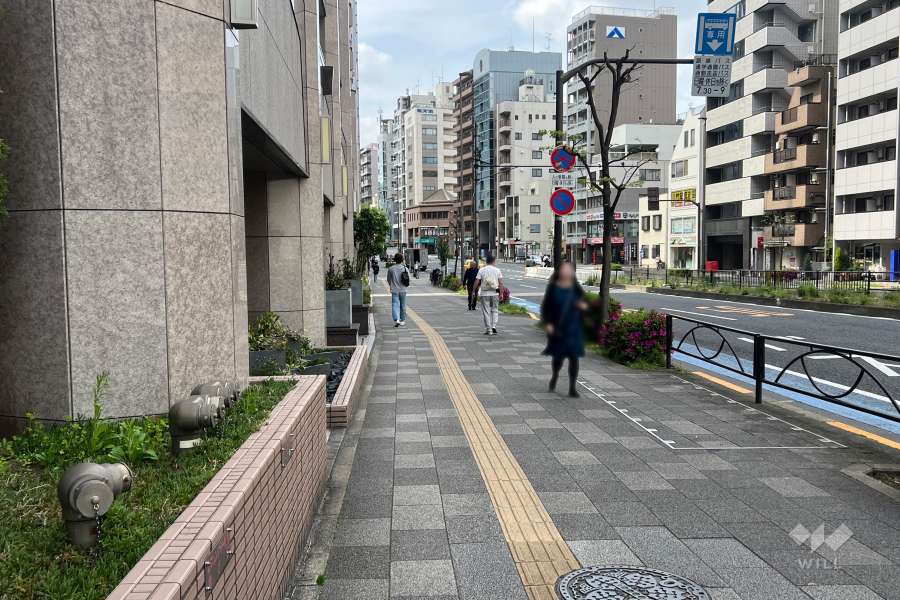 敷地の北東側前面道路（南東側から）