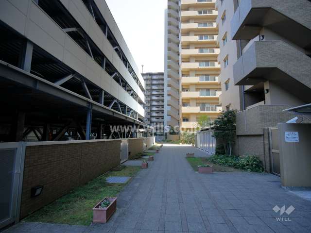 住戸棟と駐車場棟の間の通路