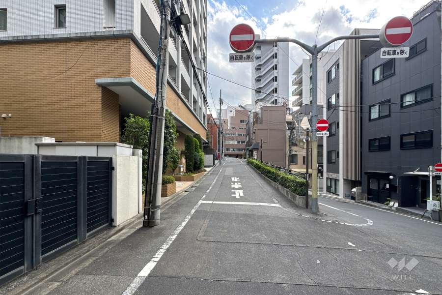 敷地西側の前面道路（北側から）