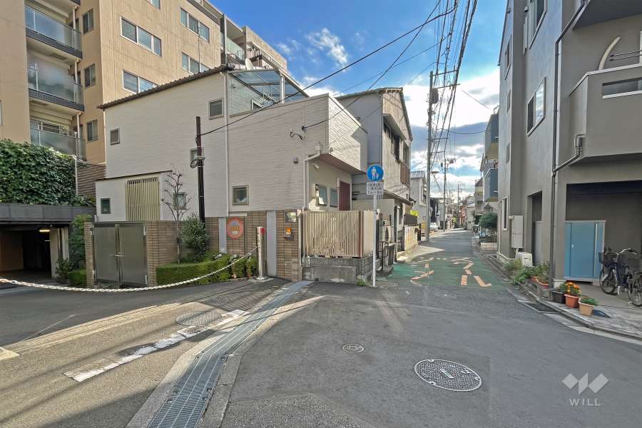 敷地の南西側前面道路（北西側から）