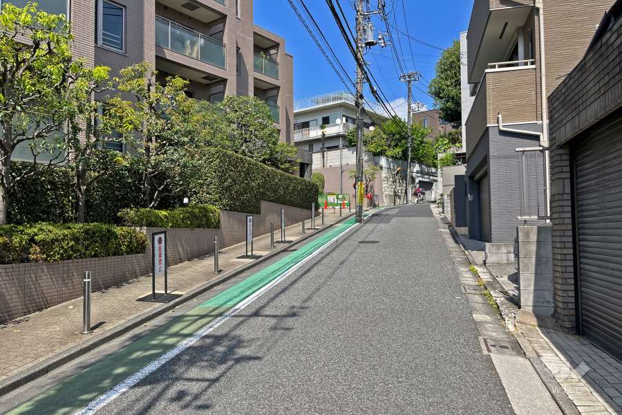 敷地南東側の前面道路（南西側から）