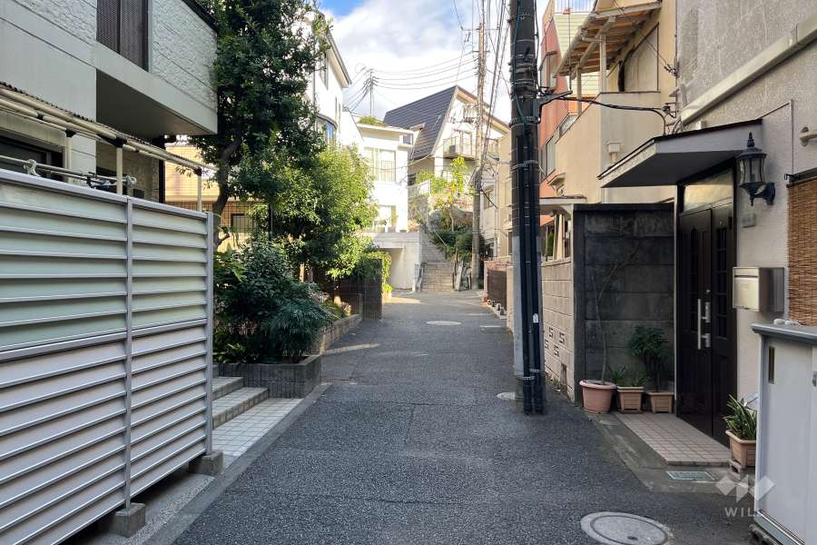 敷地の南東側前面道路（南西側から）