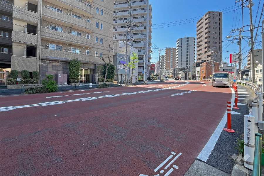 敷地の北東側前面道路は不忍通りです（南東側から）。