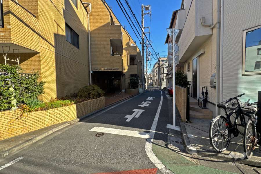 敷地南東側の前面道路（南西側から）