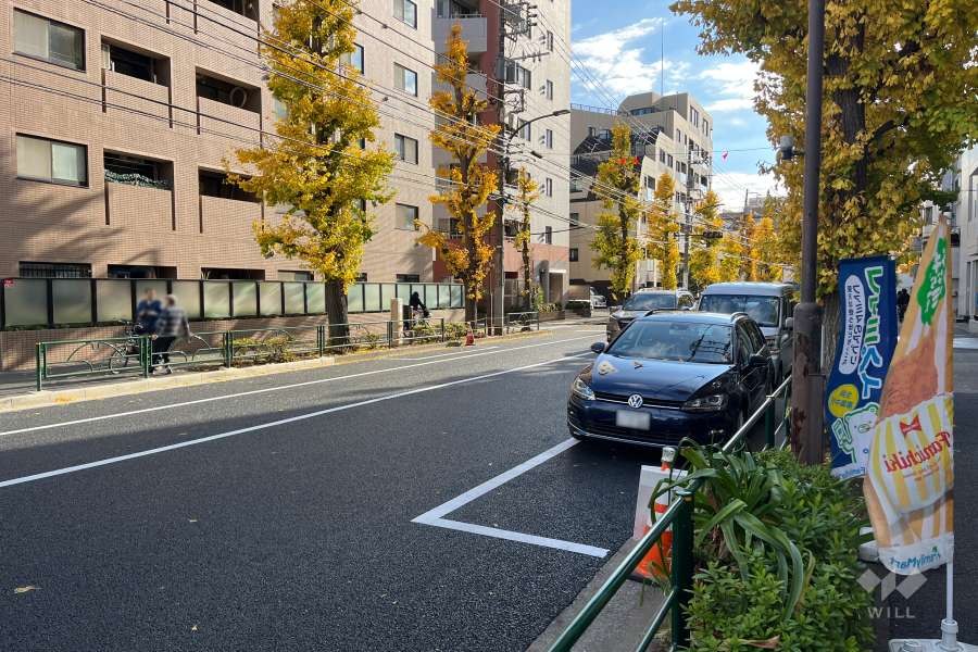 敷地の南西側前面道路（北西側から）