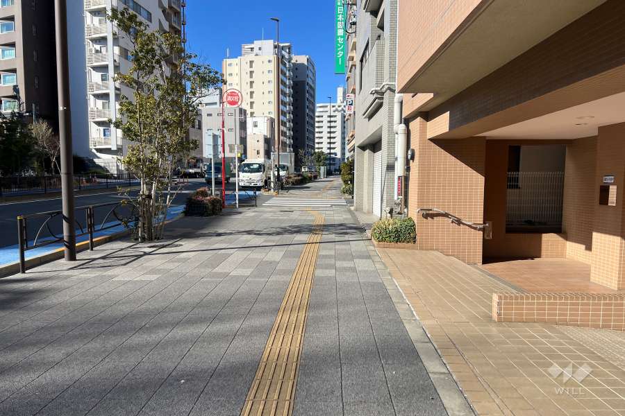 敷地の南西側前面道路（南東側から）