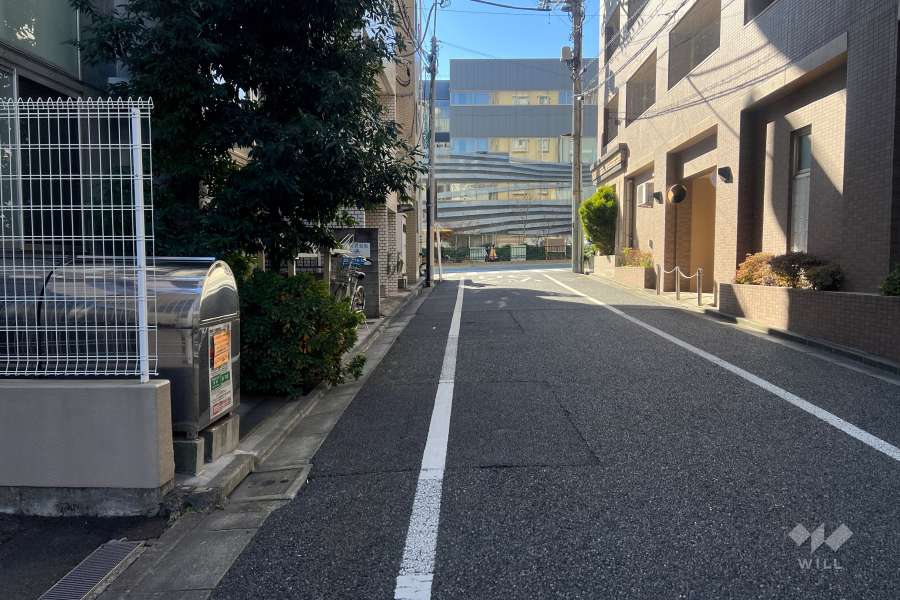 敷地の北西側前面道路（北東側から）