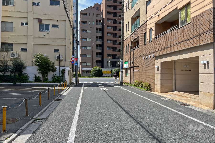 敷地の南東側前面道路（北東側から）