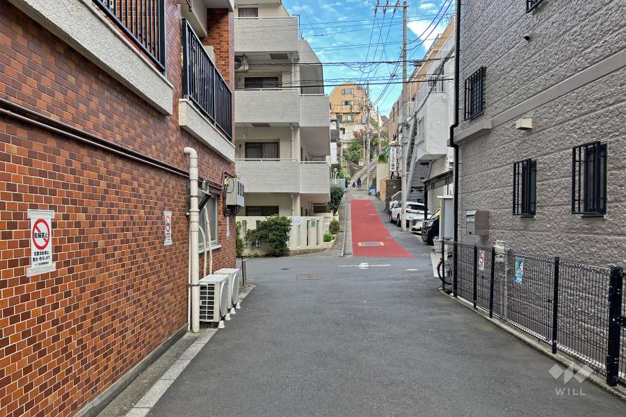 敷地の南側前面道路（西側から）