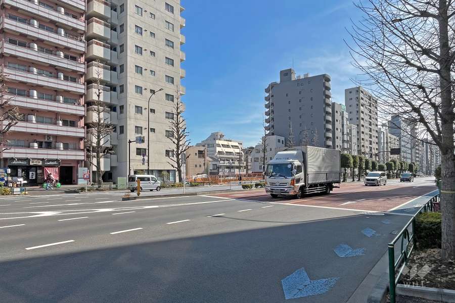 敷地の西側前面道路は白山通りです（北側から）。