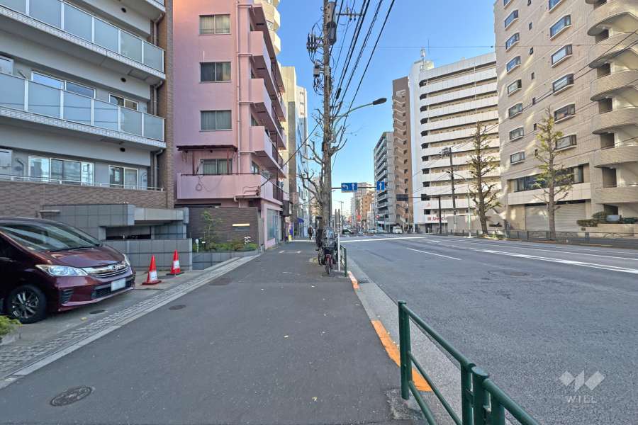 敷地の南側前面道路（西側から）