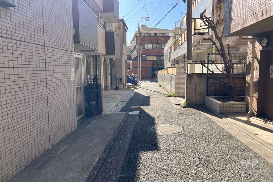 敷地の北西側前面道路（北東側から）