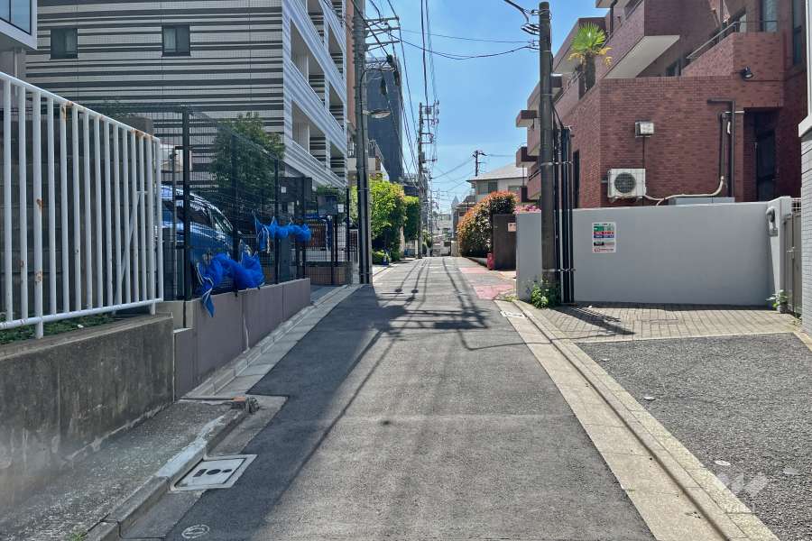 敷地西側の前面道路（北側から）