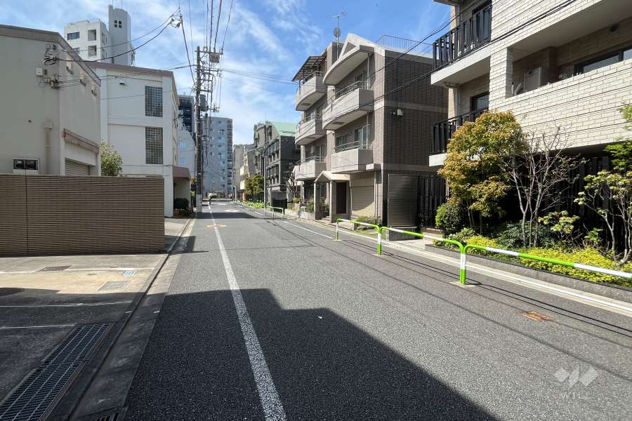 敷地の南東側前面道路（北東側から）