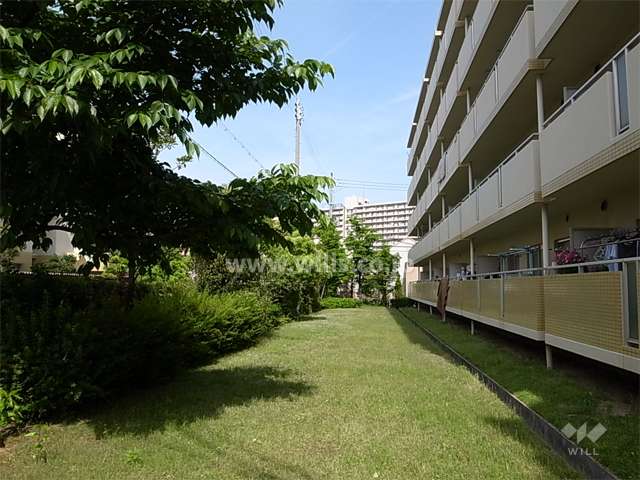 6号棟の南側は、植栽スペースになっています。