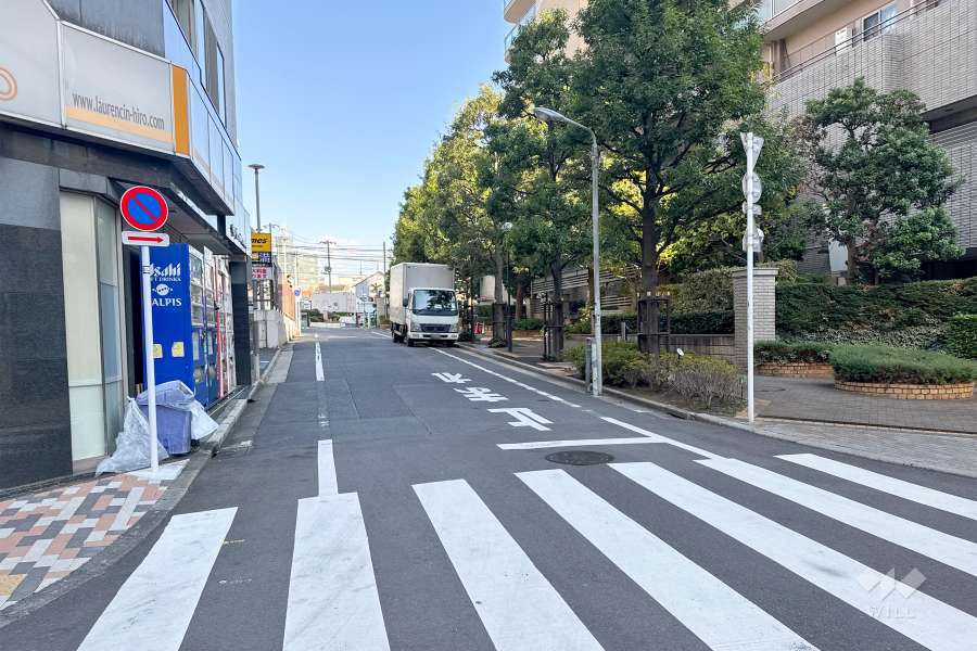 敷地北西側の前面道路（南西側から）