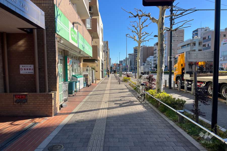 敷地の南西側前面道路（北西側から）