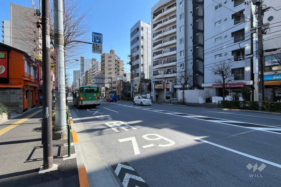敷地の北西側前面道路（南西側から）