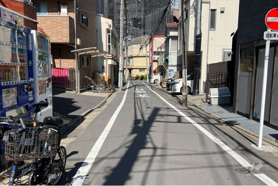 敷地の南東側前面道路（南西側から）
