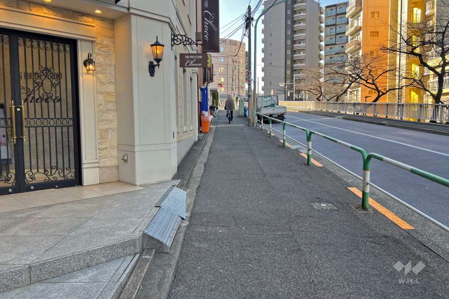 敷地の北東側前面道路（南東側から）