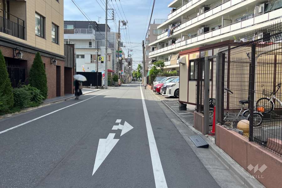 敷地の南西側前面道路（南東側から）