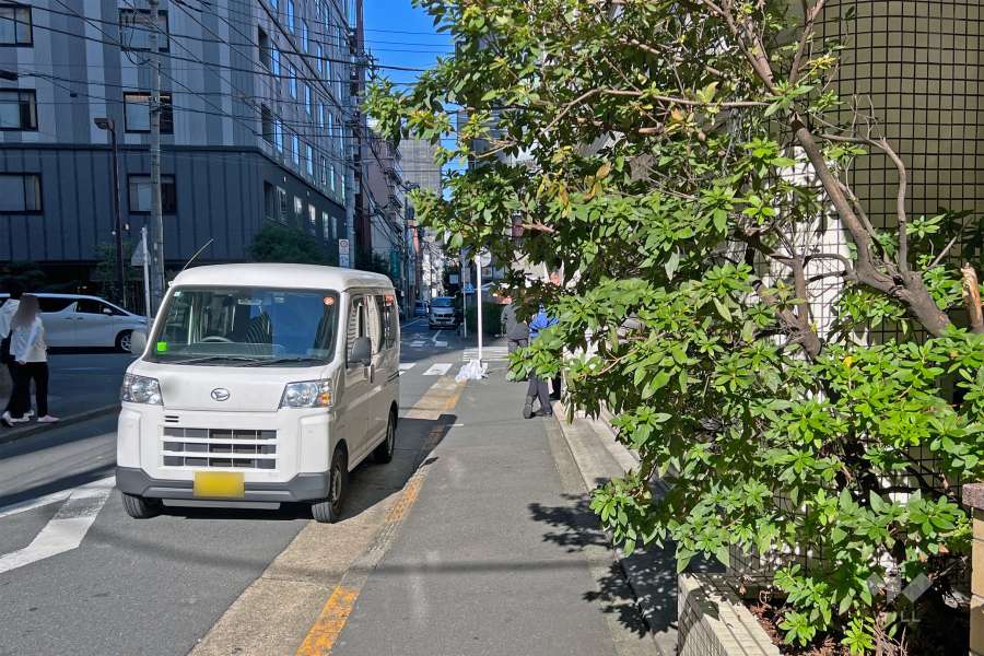 敷地の北西側前面道路（南西側から）