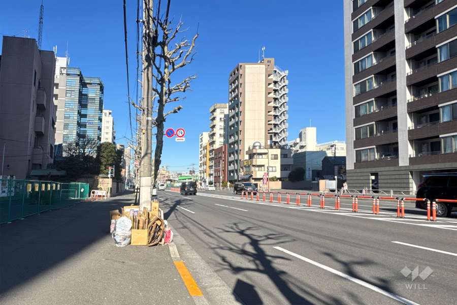 敷地の北東側前面道路（南東側から）