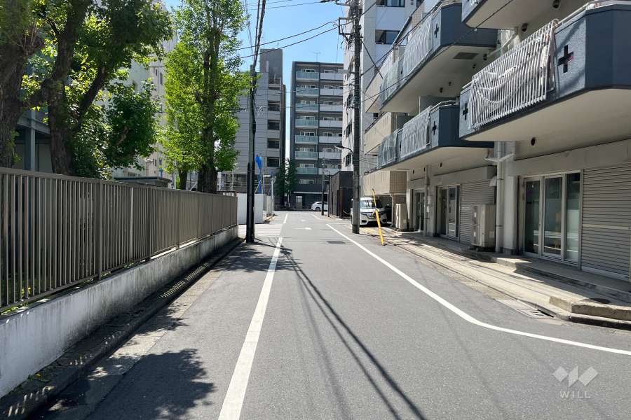 敷地の南東側前面道路（北東側から）