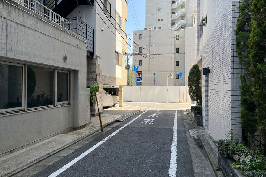 敷地の南西側前面道路（北西側から）