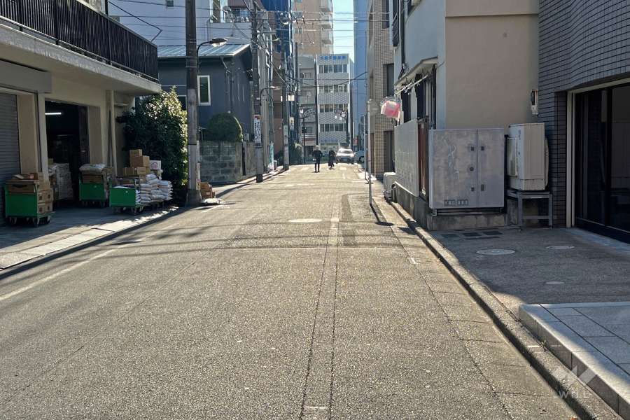 敷地南東側の前面道路（北東側から）