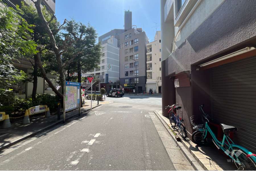 敷地南東側の前面道路（北東側から）