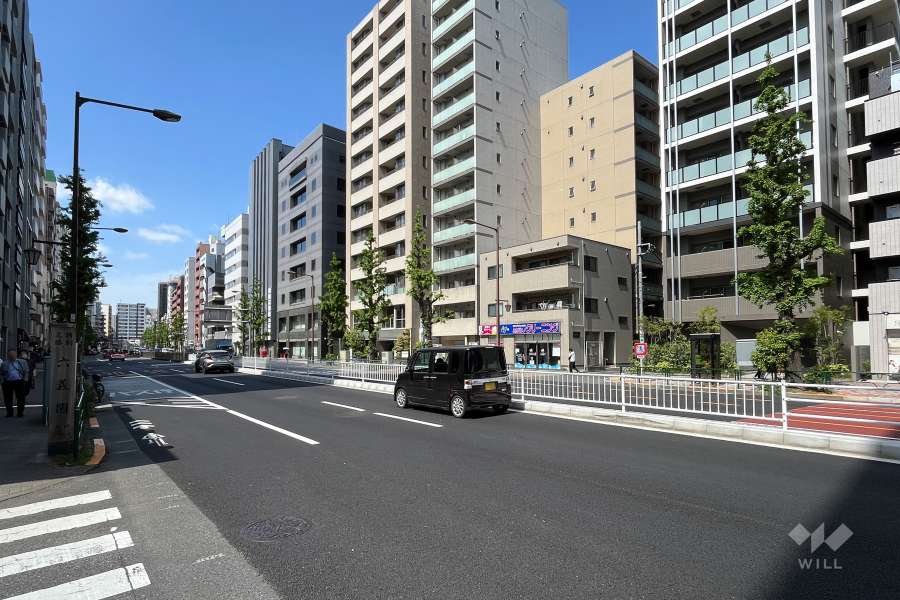 敷地の南西側前面道路（南東側から）