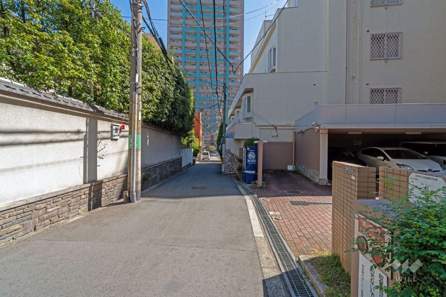 敷地南側の前面道路は悲田院通です（西側から）。