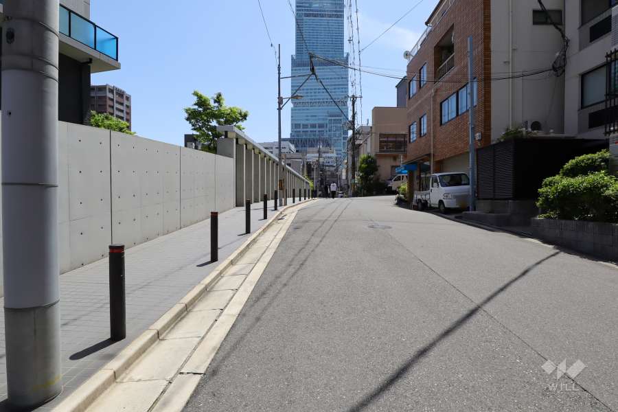 敷地西側の前面道路（北側から）