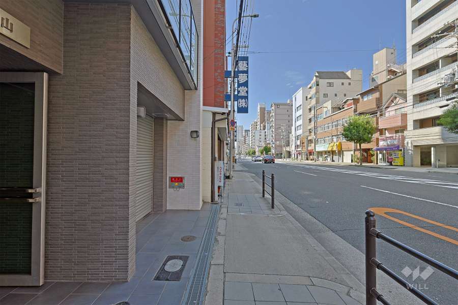 敷地の西側前面道路は玉造筋です（北側から）。