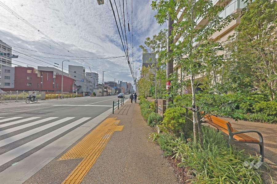 敷地の東側前面道路は玉造筋です（北側から）。