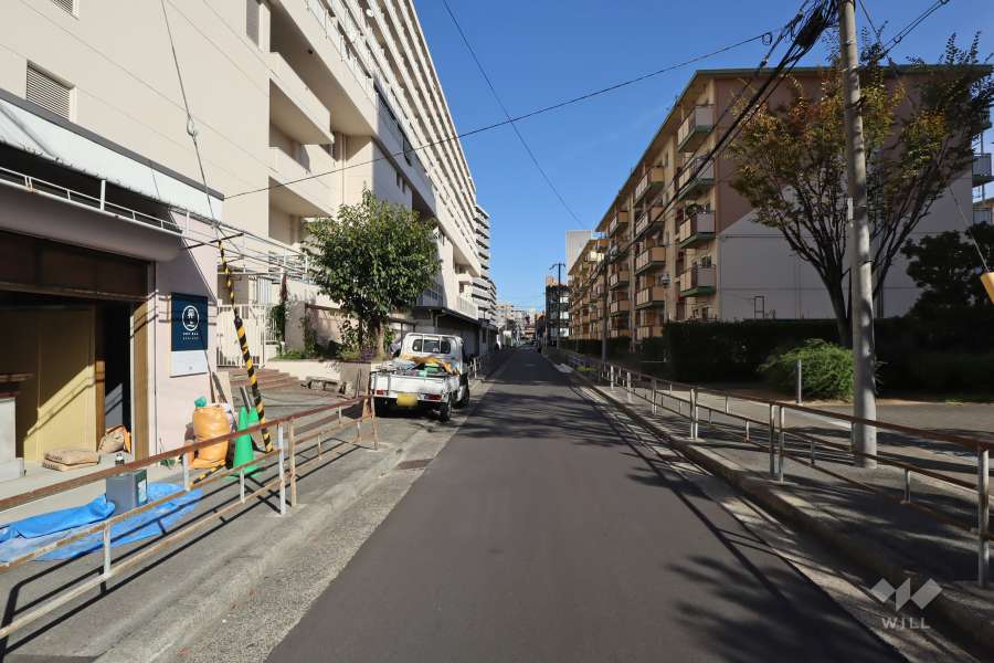 敷地南側の前面道路（西側から）