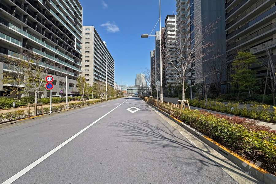 敷地北西側の前面道路（南西側から）