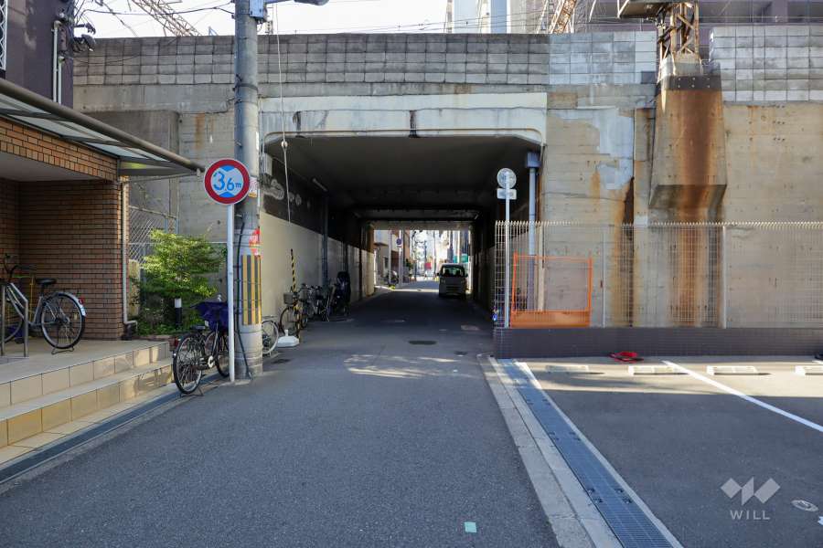 敷地西側の前面道路（南西側から）